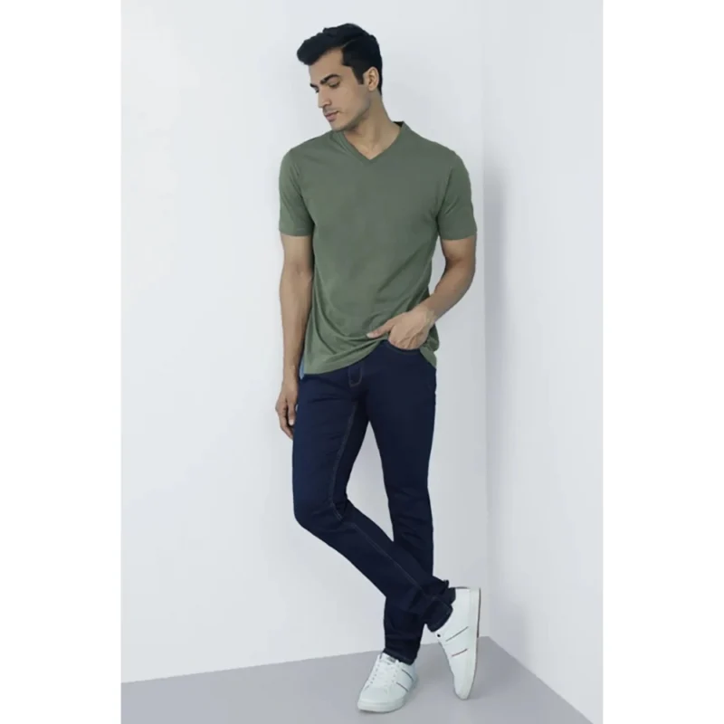 Generic Men's Casual Half sleeve Solid Cotton V Neck T-shirt (Green) - Image 5