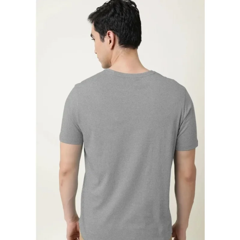 Generic Men's Casual Half sleeve Solid Cotton V Neck T-shirt (Grey Melange) - Image 2