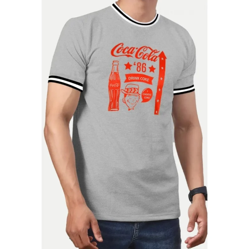 Generic Men's Casual Half sleeve Printed Cotton Crew Neck T-shirt (Grey Melange) - Image 5
