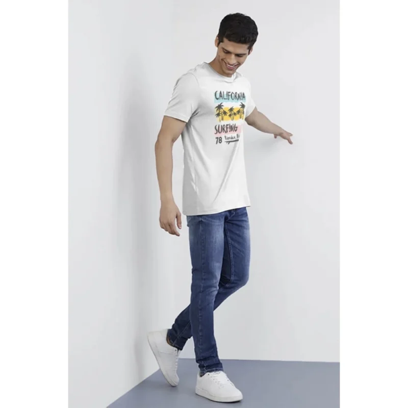 Generic Men's Casual Half sleeve Printed Polyester Crew Neck T-shirt (White) - Image 3
