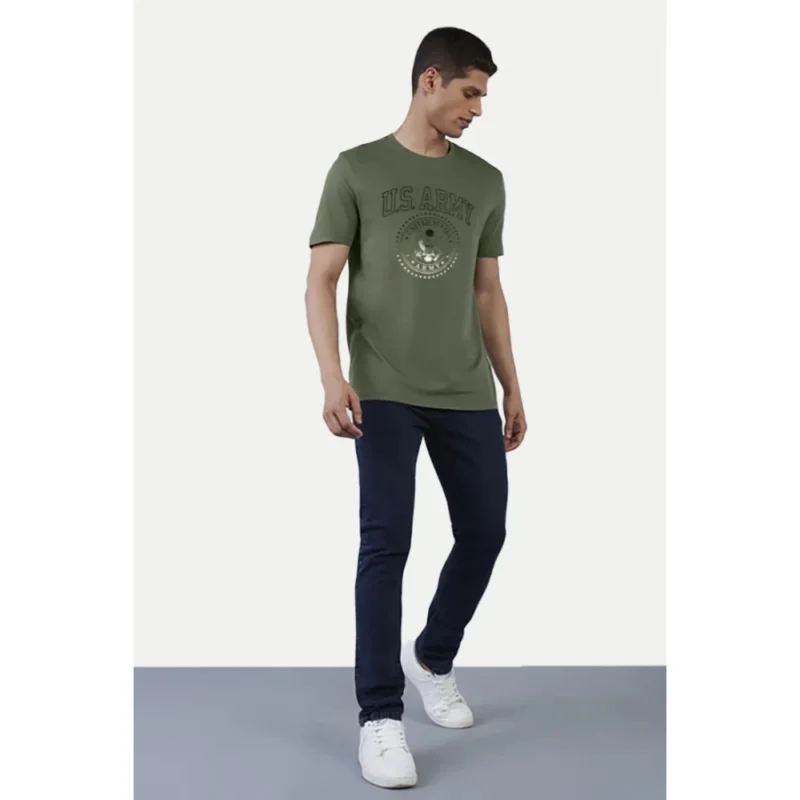 Generic Men's Casual Half sleeve Printed Cotton Crew Neck T-shirt (Military Green) - Image 5