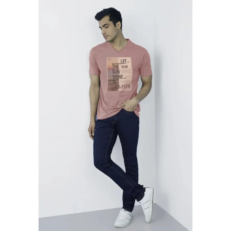 Generic Men's Casual Half sleeve Digital Printed Cotton Crew Neck T-shirt (Coral) - Image 5