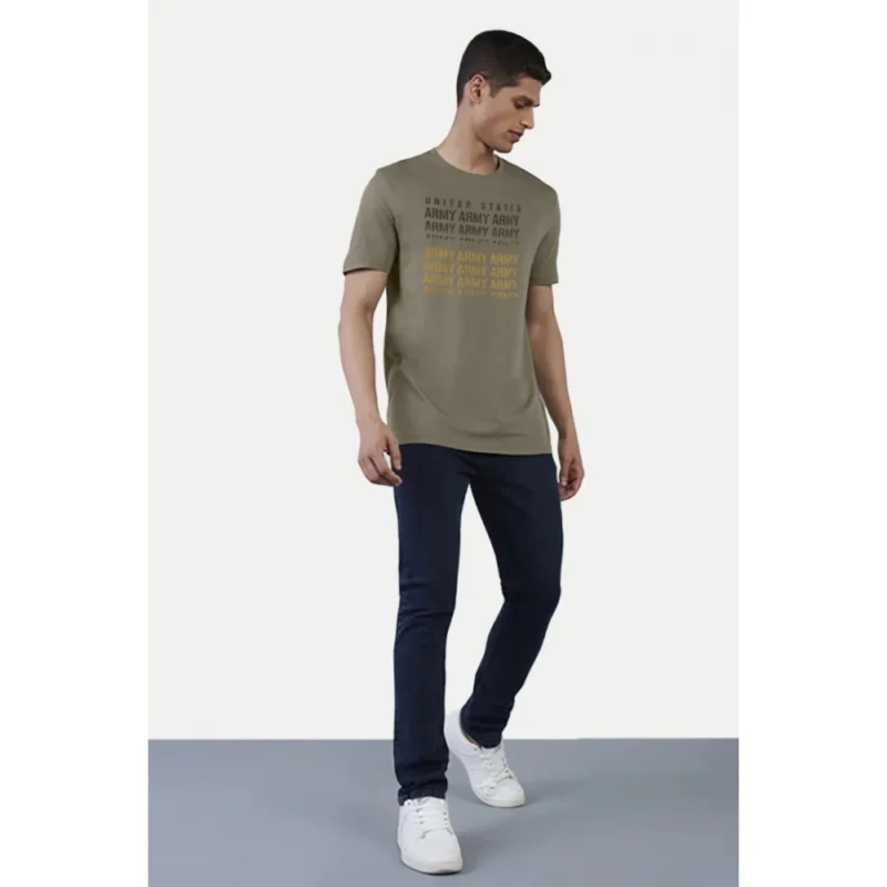 Generic Men's Casual Half sleeve Printed Cotton Crew Neck T-shirt (Olive) - Image 5