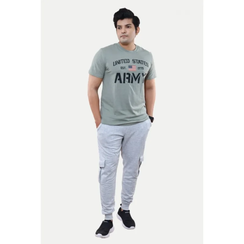 Generic Men's Casual Half sleeve Printed Cotton Crew Neck T-shirt (Grey) - Image 5