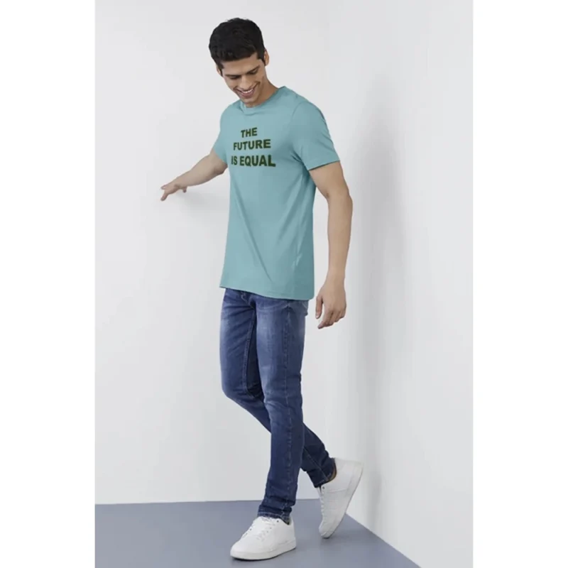 Generic Men's Casual Half sleeve Printed Cotton Crew Neck T-shirt (Light Blue) - Image 5