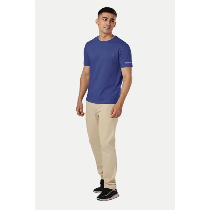 Generic Men's Casual Half sleeve Solid Polyester Crew Neck T-shirt (Blue) - Image 5