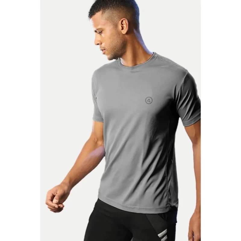 Generic Men's Casual Half sleeve Solid Polyester Crew Neck T-shirt (Grey) - Image 6