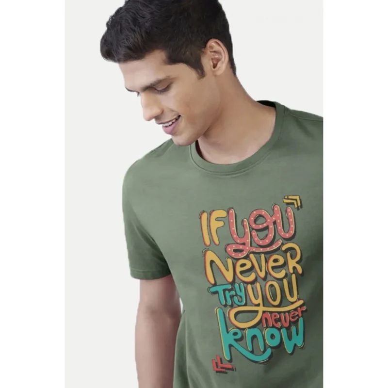 Generic Men's Casual Half sleeve Printed Polyester Crew Neck T-shirt (Green) - Image 3