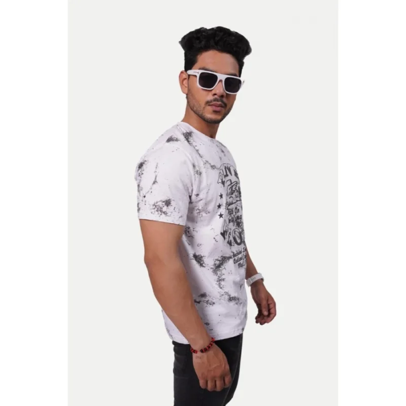Generic Men's Casual Half sleeve Printed Cotton Crew Neck T-shirt (White) - Image 4
