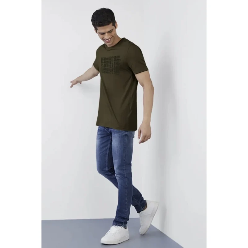 Generic Men's Casual Half sleeve Printed Cotton Crew Neck T-shirt (Dark Green) - Image 4