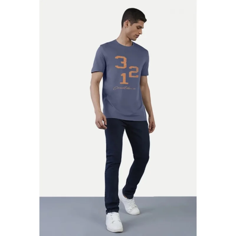 Generic Men's Casual Half sleeve Printed Cotton Crew Neck T-shirt (Blue) - Image 5