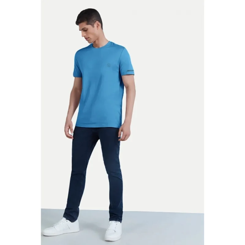 Generic Men's Casual Half sleeve Solid Polyester Crew Neck T-shirt (Light Blue) - Image 5