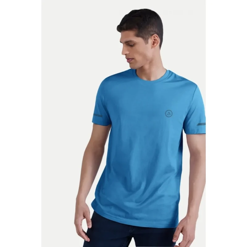 Generic Men's Casual Half sleeve Solid Polyester Crew Neck T-shirt (Light Blue) - Image 3