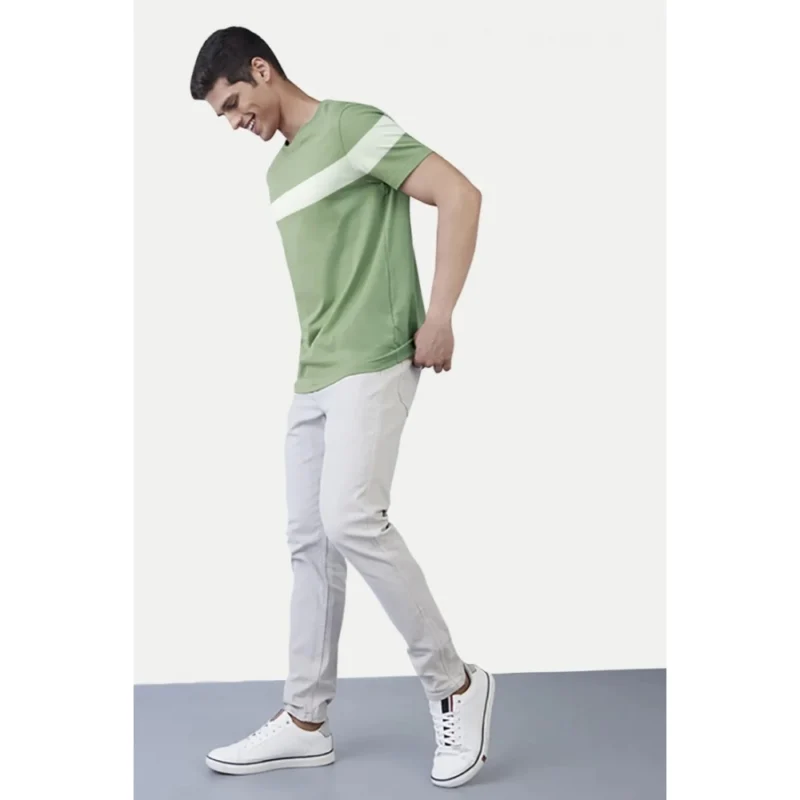 Generic Men's Casual Half sleeve Stripped Cotton Crew Neck T-shirt (Light Green) - Image 5