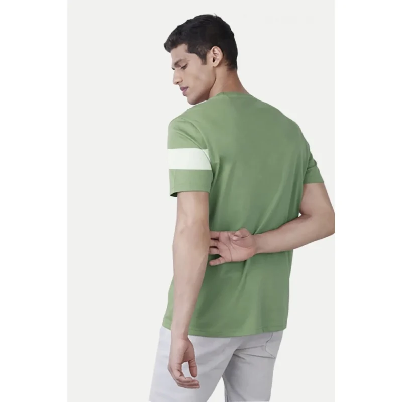 Generic Men's Casual Half sleeve Stripped Cotton Crew Neck T-shirt (Light Green) - Image 2