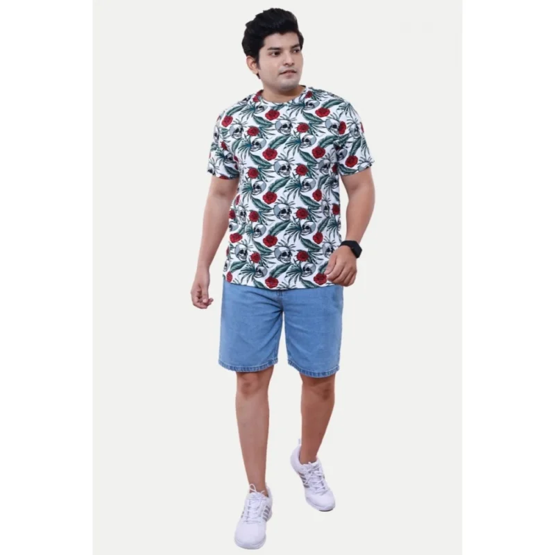 Generic Men's Casual Half sleeve Floral Printed Cotton Crew Neck T-shirt (White) - Image 5
