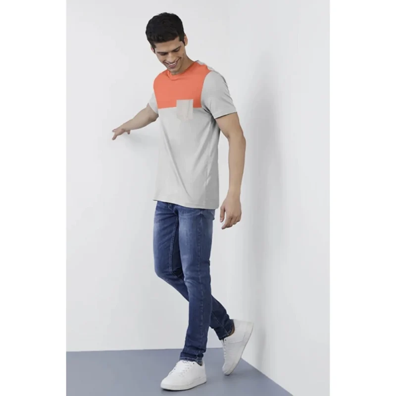 Generic Men's Casual Half sleeve Solid Cotton Round Neck T-shirt (Beige) - Image 5