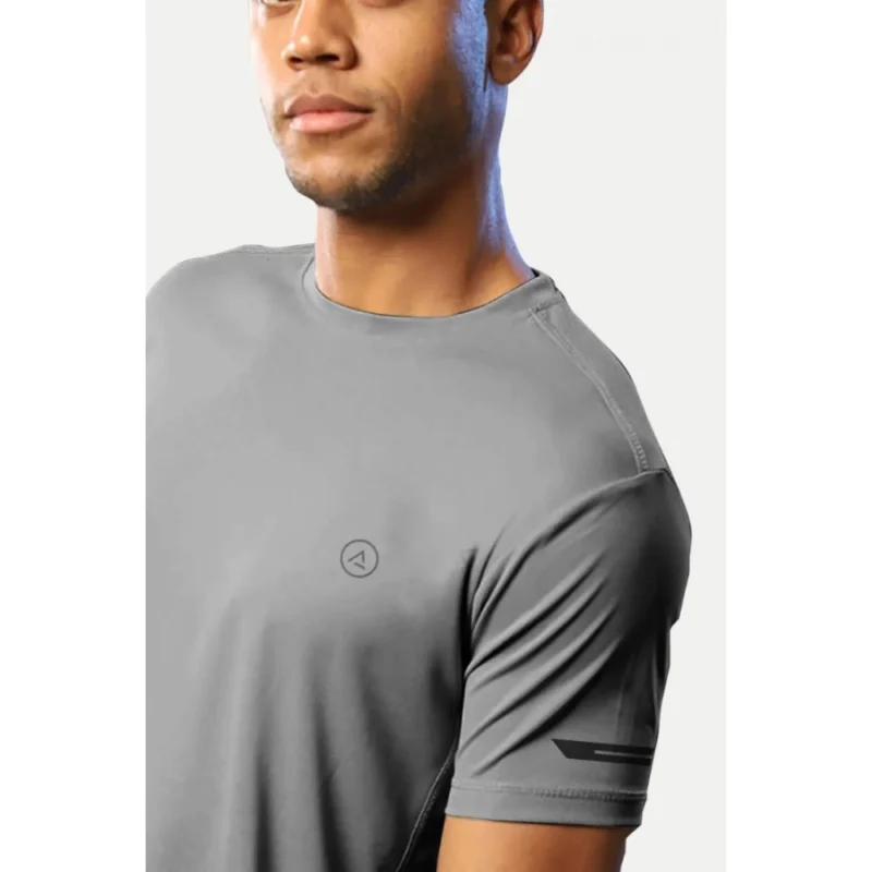 Generic Men's Casual Half sleeve Solid Polyester Crew Neck T-shirt (Grey) - Image 4