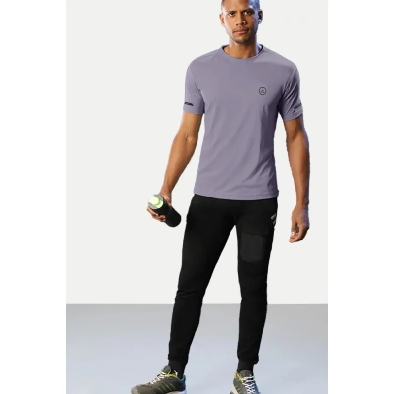 Generic Men's Casual Half sleeve Solid Polyester Crew Neck T-shirt (Lilac) - Image 3
