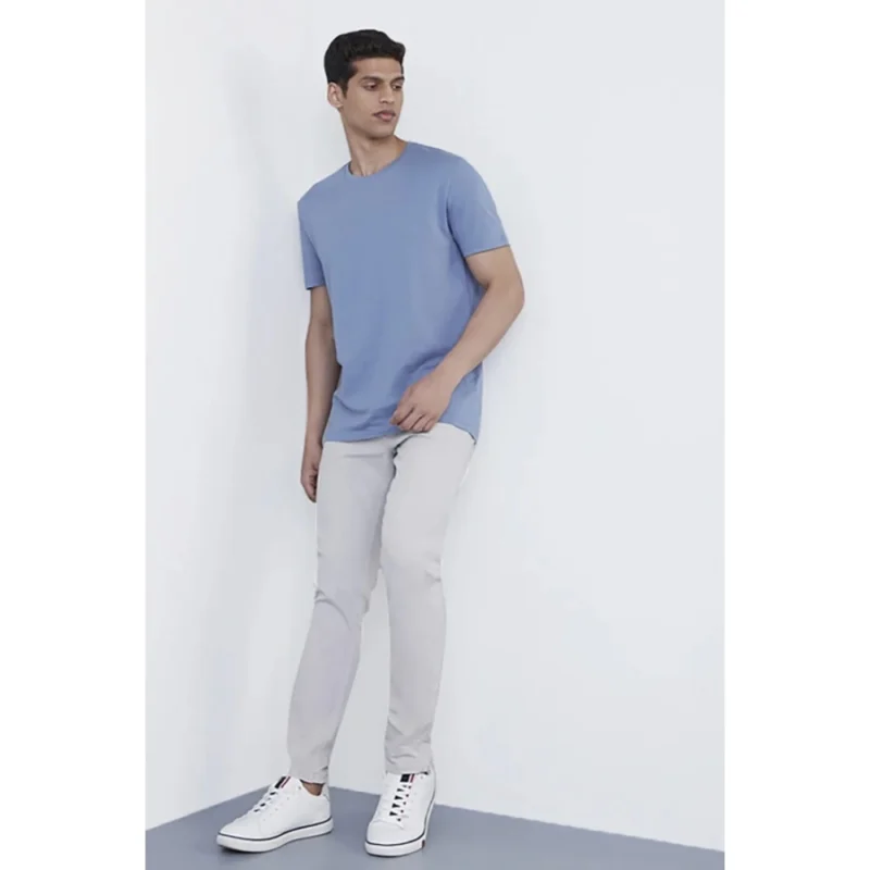 Generic Men's Casual Half sleeve Solid Polyester Crew Neck T-shirt (Light Blue) - Image 3