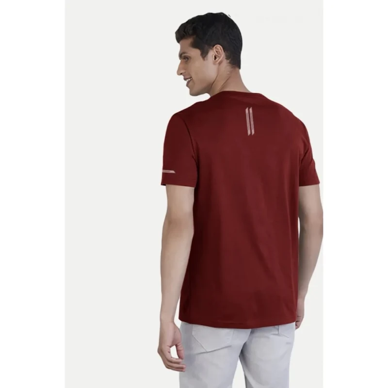 Generic Men's Casual Half sleeve Solid Polyester Crew Neck T-shirt (Maroon) - Image 2