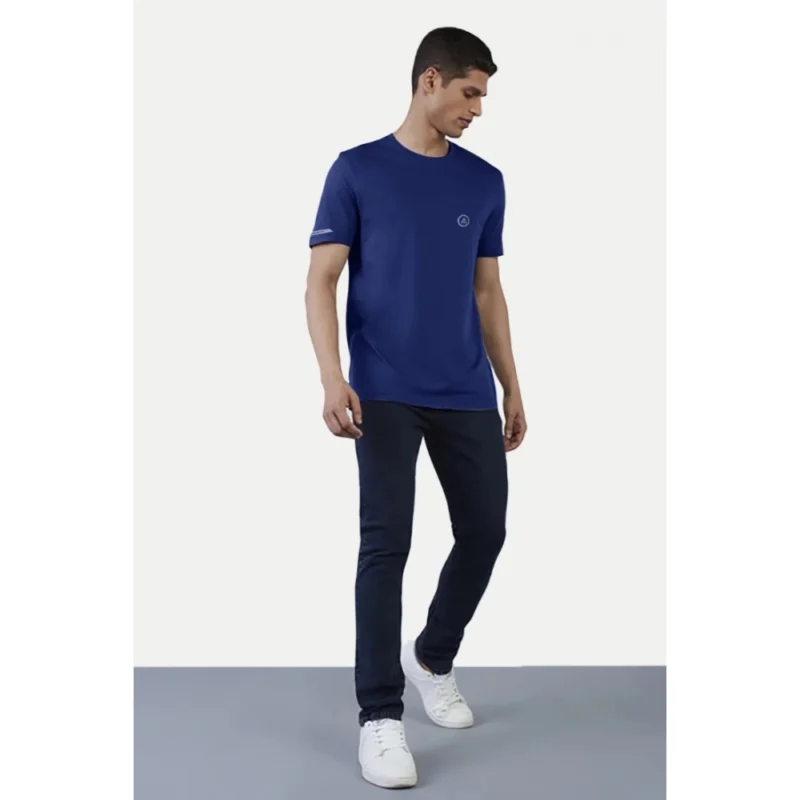 Generic Men's Casual Half sleeve Solid Polyester Crew Neck T-shirt (Blue) - Image 5