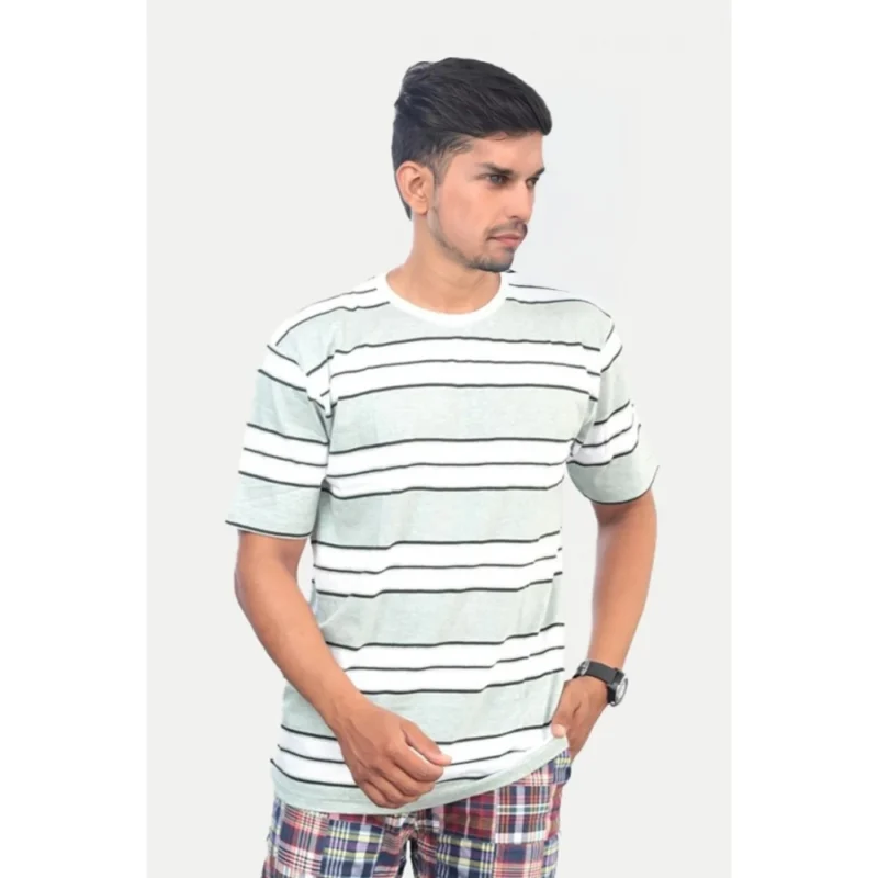 Generic Men's Casual Half sleeve Stripped Cotton Crew Neck T-shirt (White ) - Image 3