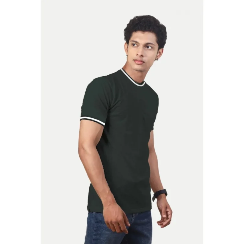 Generic Men's Casual Half sleeve Solid Polyester Crew Neck T-shirt (Olive) - Image 5