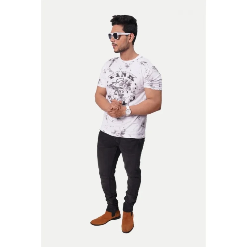 Generic Men's Casual Half sleeve Printed Cotton Crew Neck T-shirt (White) - Image 5