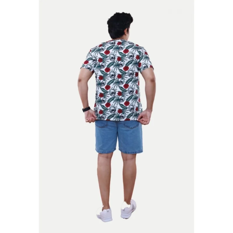 Generic Men's Casual Half sleeve Floral Printed Cotton Crew Neck T-shirt (White) - Image 2