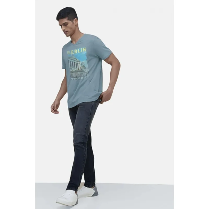 Generic Men's Casual Half sleeve Digital Printed Cotton Crew Neck T-shirt (Teal) - Image 5