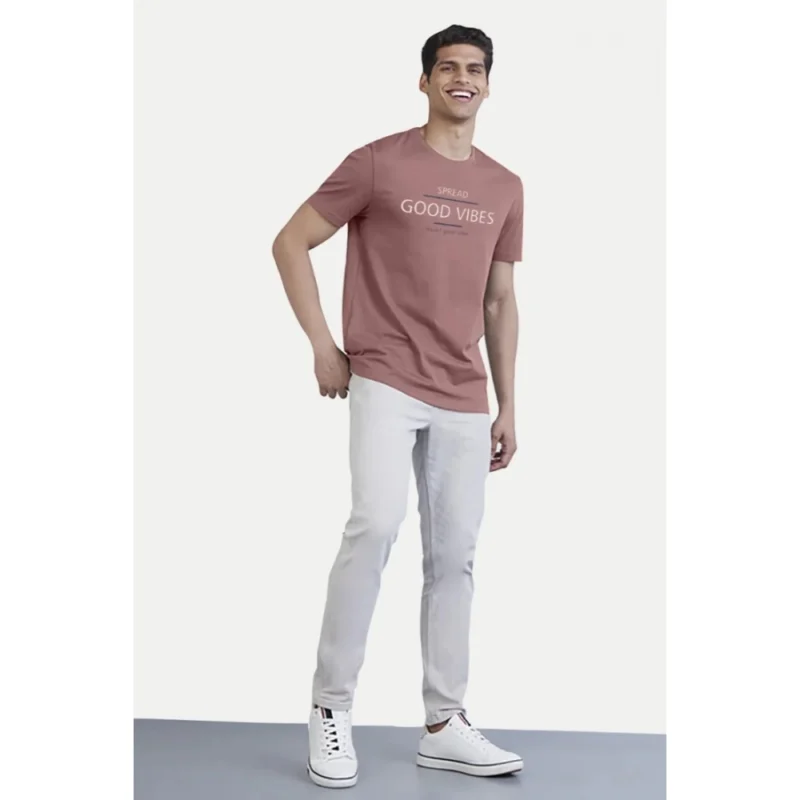 Generic Men's Casual Half sleeve Printed Cotton Crew Neck T-shirt (Pink) - Image 3