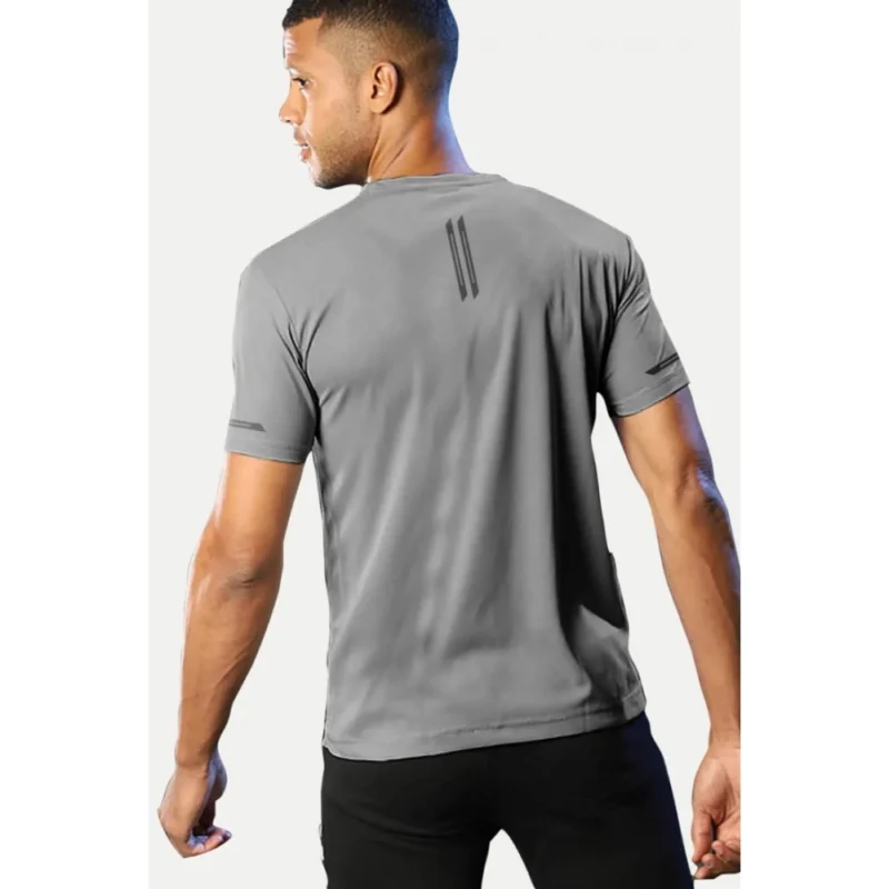 Generic Men's Casual Half sleeve Solid Polyester Crew Neck T-shirt (Grey) - Image 2