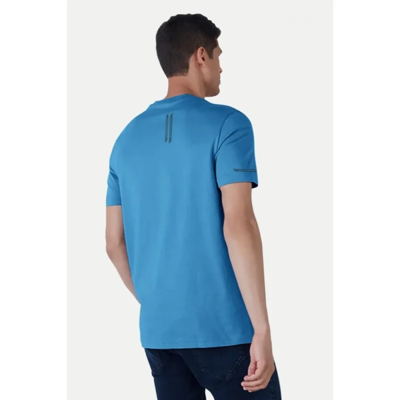 Generic Men's Casual Half sleeve Solid Polyester Crew Neck T-shirt (Light Blue) - Image 2