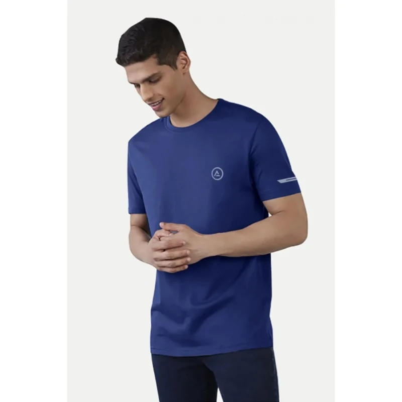 Generic Men's Casual Half sleeve Solid Polyester Crew Neck T-shirt (Blue) - Image 3