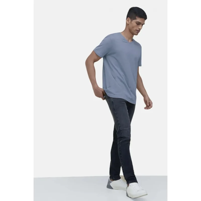 Generic Men's Casual Half sleeve Solid Cotton V Neck T-shirt (Blue) - Image 5