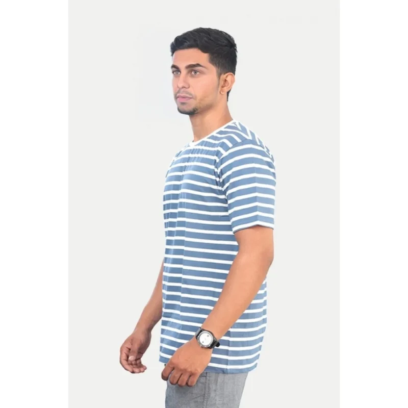 Generic Men's Casual Half sleeve Stripped Cotton Crew Neck T-shirt (Blue) - Image 2