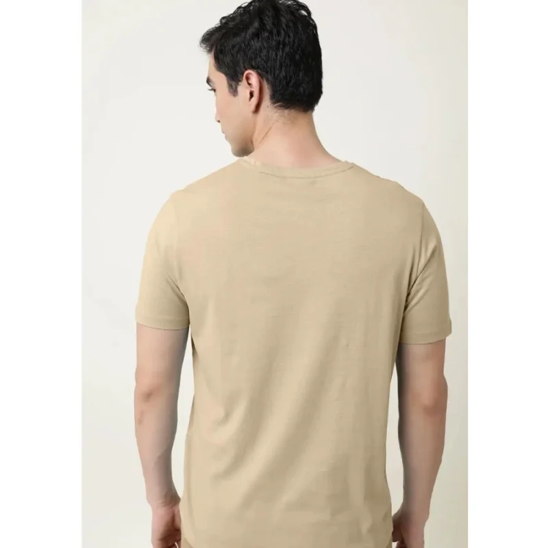 Generic Men's Casual Half sleeve Solid Cotton V Neck T-shirt (Beige) - Image 2