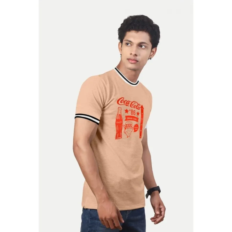 Generic Men's Casual Half sleeve Printed Cotton Crew Neck T-shirt (Coral) - Image 3