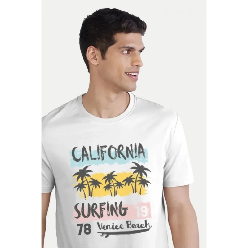Generic Men's Casual Half sleeve Printed Polyester Crew Neck T-shirt (White) - Image 5