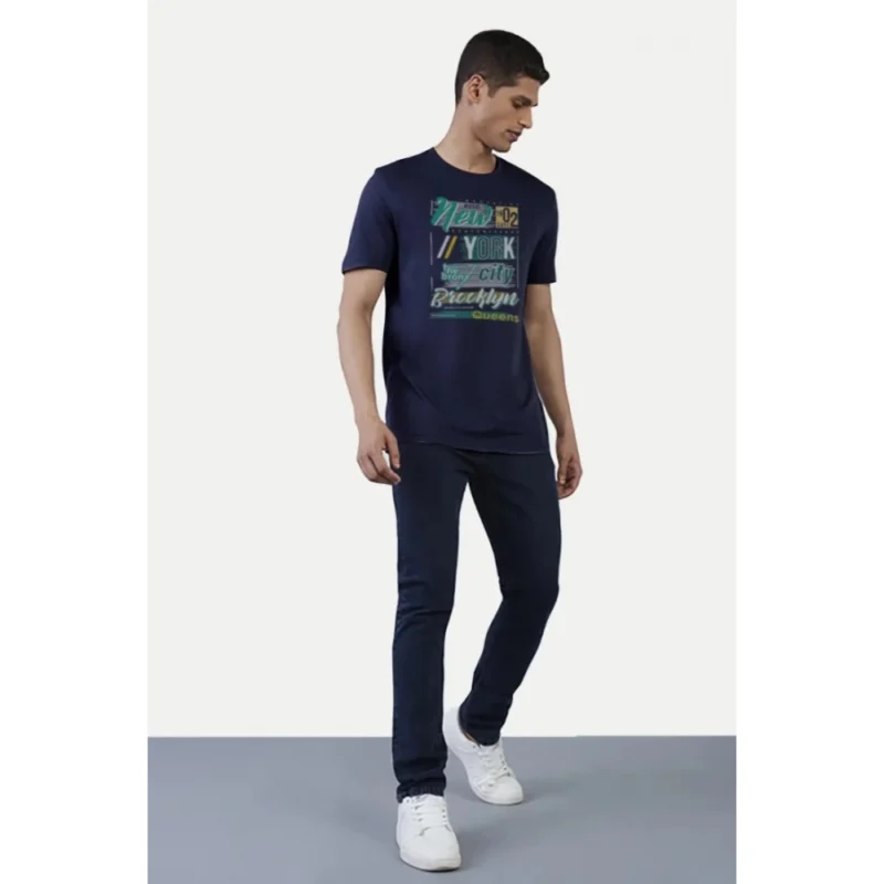 Generic Men's Casual Half sleeve Printed Polyester Crew Neck T-shirt (Navy) - Image 5