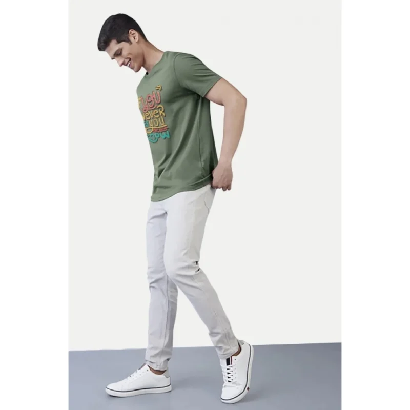 Generic Men's Casual Half sleeve Printed Polyester Crew Neck T-shirt (Green) - Image 5