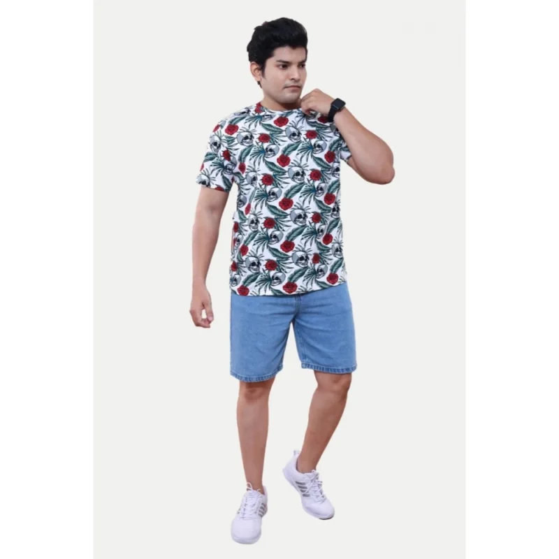 Generic Men's Casual Half sleeve Floral Printed Cotton Crew Neck T-shirt (White) - Image 3