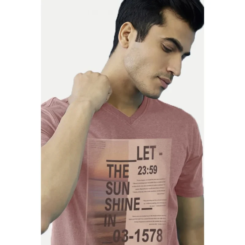 Generic Men's Casual Half sleeve Digital Printed Cotton Crew Neck T-shirt (Coral) - Image 3