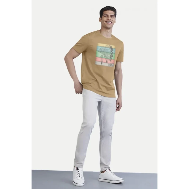 Generic Men's Casual Half sleeve Digital Printed Cotton Crew Neck T-shirt (Sand) - Image 3