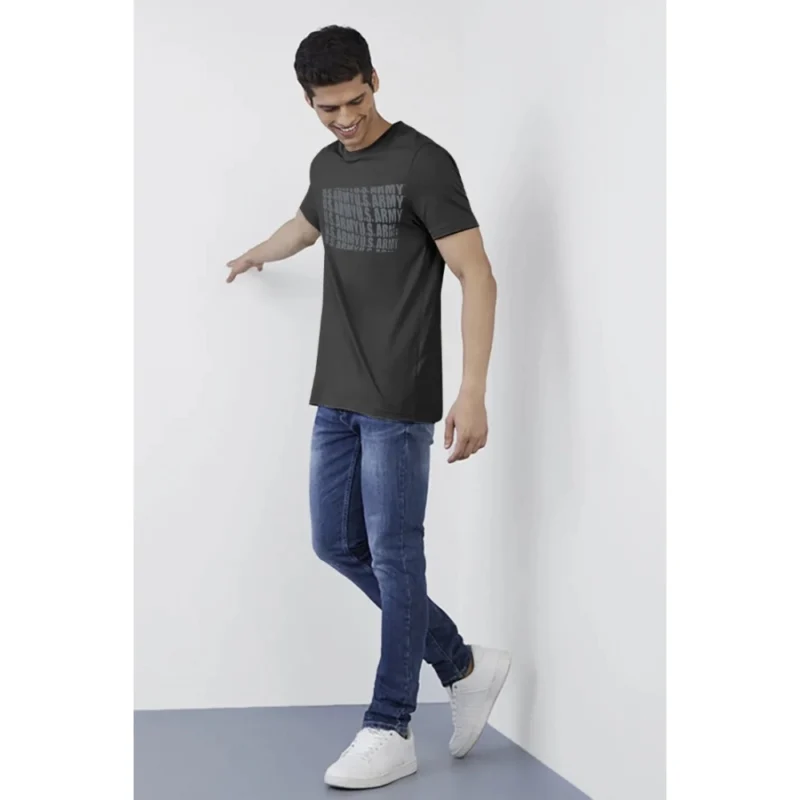 Generic Men's Casual Half sleeve Printed Cotton Round Neck T-shirt (Dark Grey) - Image 5