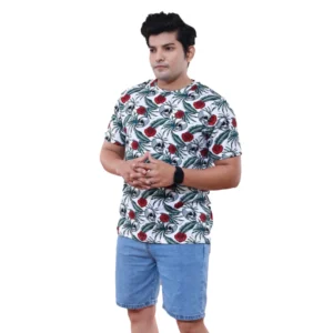 Generic Men's Casual Half sleeve Floral Printed Cotton Crew Neck T-shirt (White)