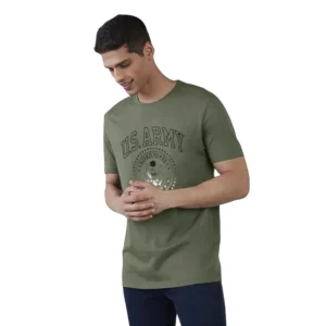 Generic Men's Casual Half sleeve Printed Cotton Crew Neck T-shirt (Military Green)