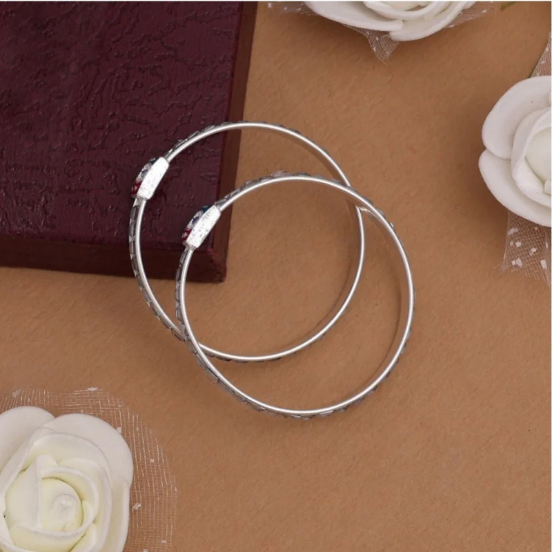 Generic Silver Color 1 Pair Of Oxidised Kids Bangles Size: 1.6 - Image 2