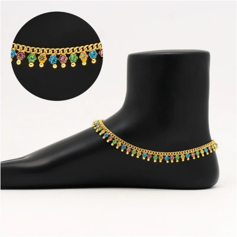 Generic Women's Multi Color Rhinestone Anklets (Free Size: Upto 10") - Image 2